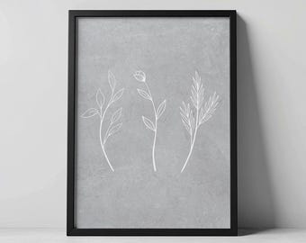 Minimalist Botanical Line Art Print: Biophilic Wall Decor (Digital Download