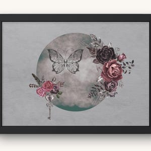 Whimsigoth Moon Print: Steampunk Butterfly, Gothic Wall Art (Digital Download)