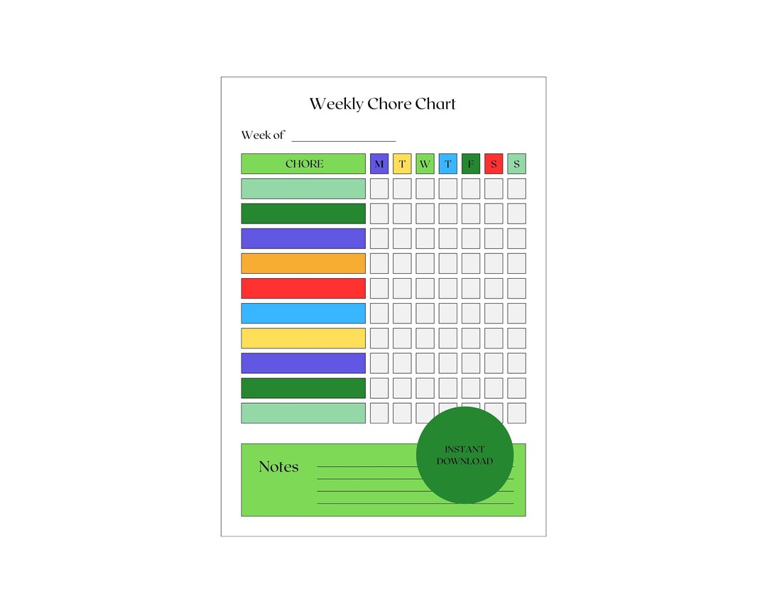 Youth Weekly Chore Chart Colorful - Etsy