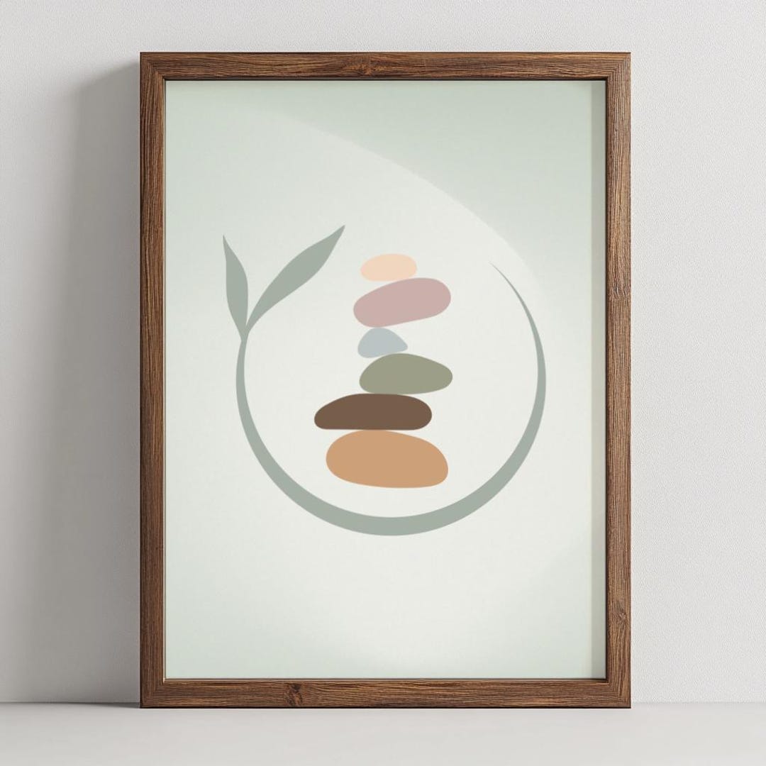 Sage Green Zen Stone Art Print: Minimalist Meditation Decor (instant ...
