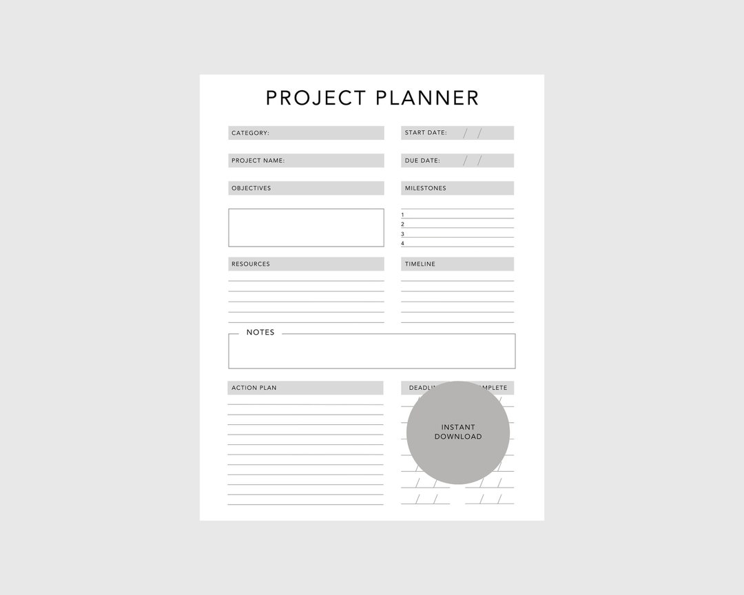 Project Planner Printable Sheet | Project Management | Project Template ...