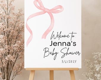 Bearbeitbares Mädchen-Babyparty-Willkommensschild - Rosa Blumen - Canva-Vorlage - Sofortdownload