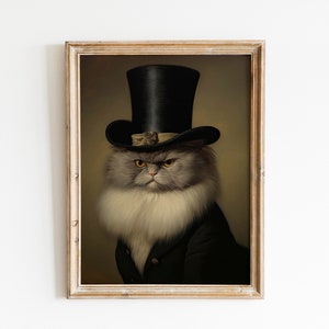 Elegant Adored Himalayan Cat Portrait Painting, Suit Bowtie Collar cat wall art canvas print for crazy cat lady and cat lover, cat memorial