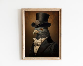 Vintage Pigeon Portrait Canvas Art, Aristocratic Bird Print