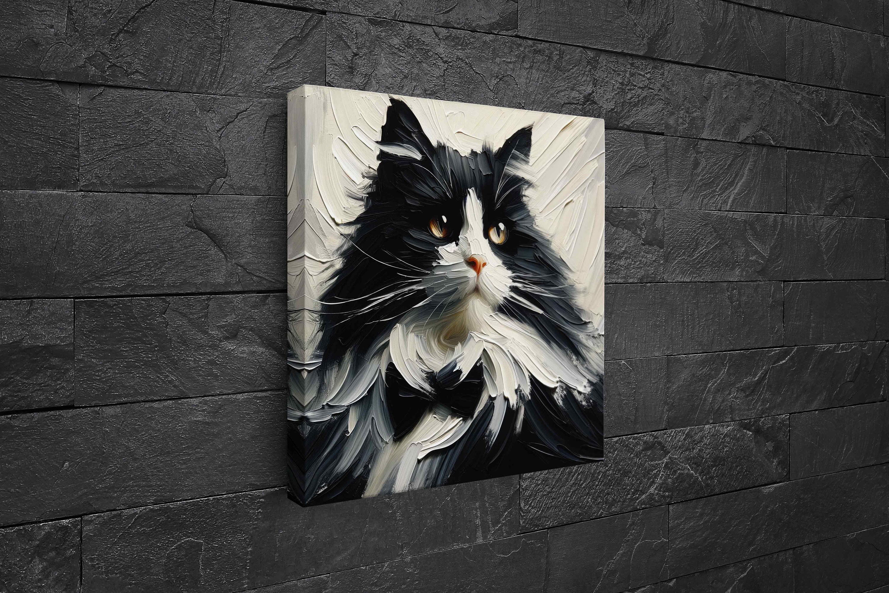 Black & White Tuxedo Cat - Textured Impasto Brushwork Oil Painting ...