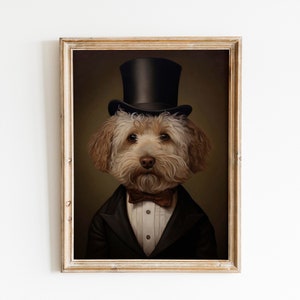 Golden Labradoodle Dog Portrait Painting, Suit Bowtie and Collar wall art canvas print for goldendoodle dog doggie puppy owner lover mom