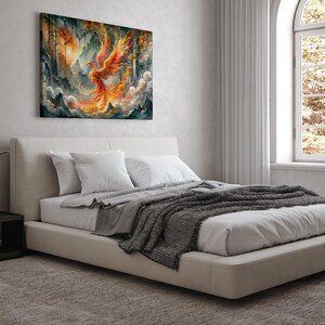 Fiery Phoenix Rising Watercolor Painting - Mythical Bird Magical Fantasy Inspired Canvas Print Wall Art Landscape Home Office Decor image 5