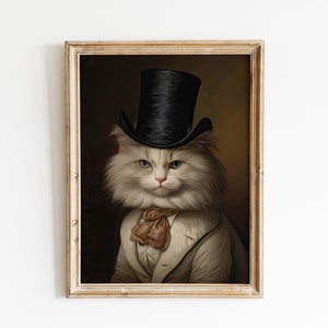 Elegante pintura de retrato de gato Ragdoll adorado, traje pajarita y collar, lienzo de arte de pared para gato, para dama loca y amante de los gatos, monumento a los gatos
