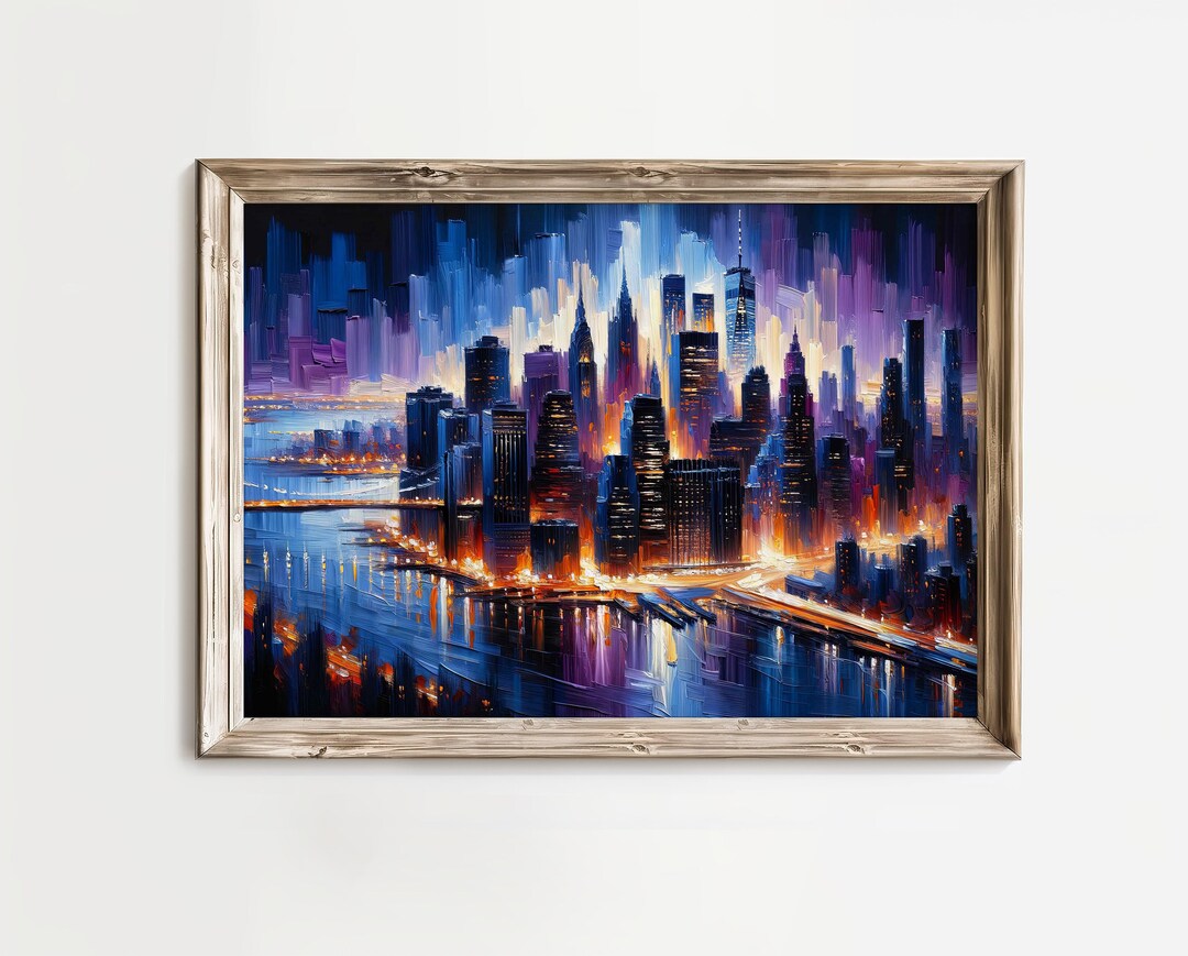 Manhattan Skyline Art Print, Abstract City Vibrance, New York Canvas ...