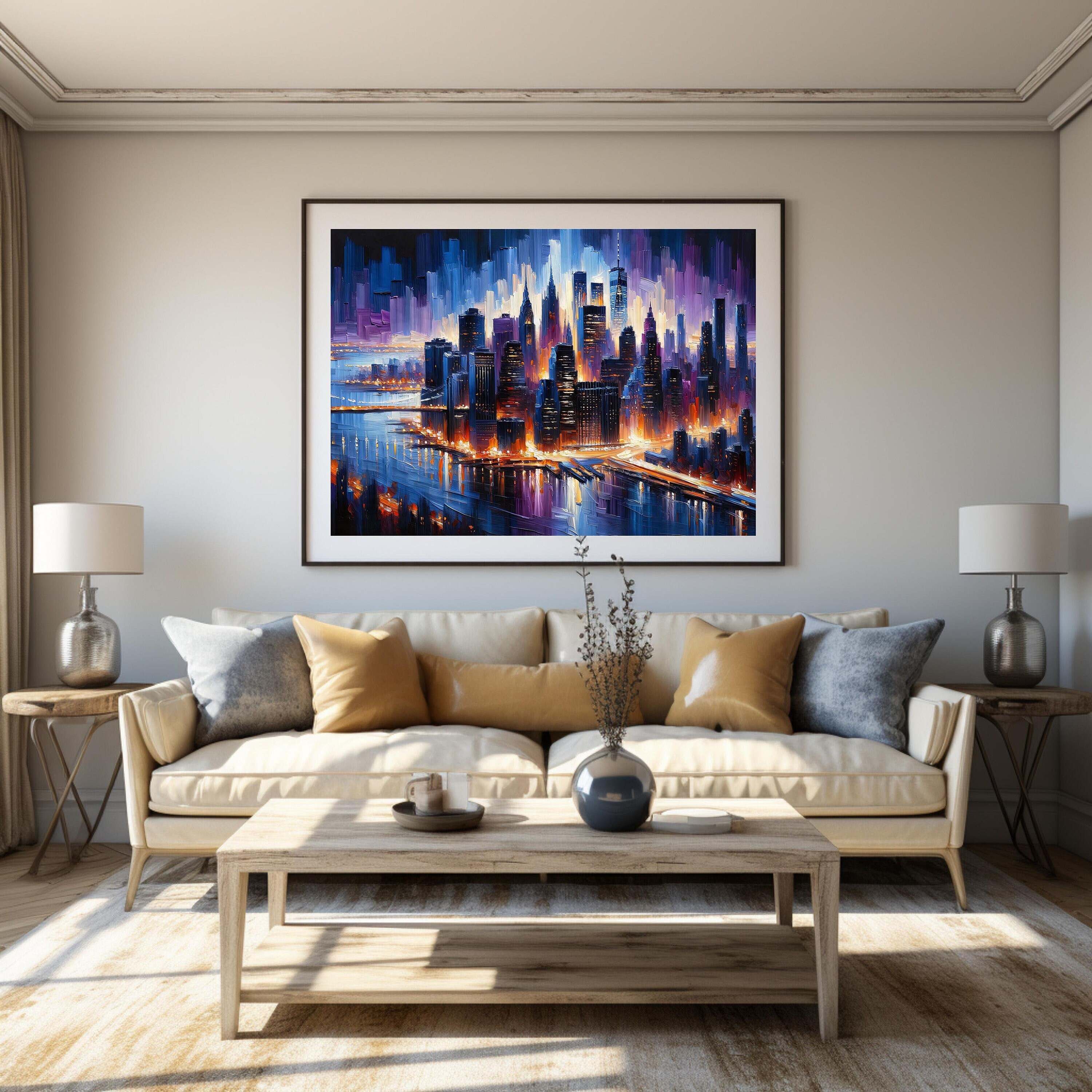 Manhattan Skyline Art Print, Abstract City Vibrance, New York Canvas ...