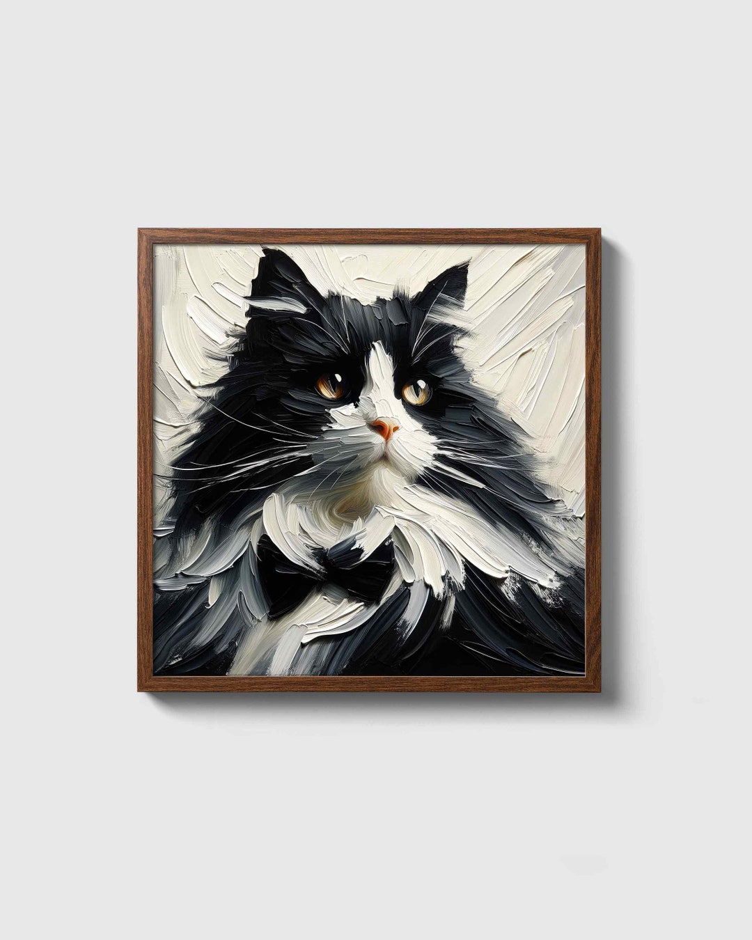 Black & White Tuxedo Cat - Textured Impasto Brushwork Oil Painting ...
