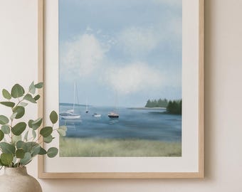 Maine Coast Watercolor Print • Nautical Seascape Art (Digital Download)