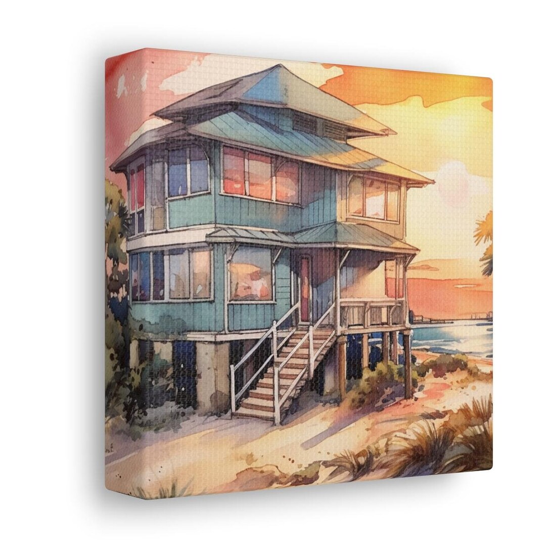 Beachhouse Painting Ocean and Beaches Canvas Wall Art - Etsy