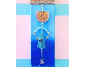 Blue Doll Home Decor, Wall Art, Wall Hanging or Tabletop Art, Ideal Gift for Her on Mother's Day, Birthday, Anniversary.
