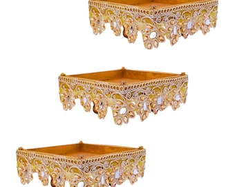 Embellished Chowki Set, Small Puja Seat, Puja Return Gift (4.75 Inch), Housewarming, Baby Shower