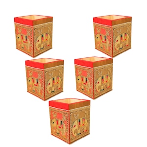 Elephant Design Wooden Organizer Set: Cup Holder, Tray & Storage Box