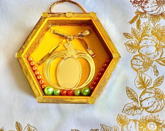 Pumpkin fall decor, Thanksgiving table decor, pumpkin ornament, pumpkin door hanging and table top decor.