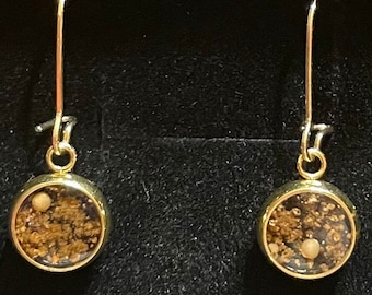 Sand and a Single Mustard Seed from Jerusalem 18k Gold Plated Pendant with 10k Gold Plated Hooks Holy Land Earrings