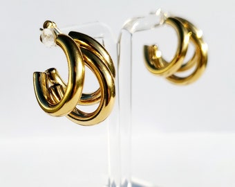 18k Gold Stainless Steel Stud Hoop Earrings