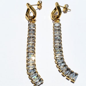 Stainless Steel Gold Plated Cubic Zirconia Dangle earrings