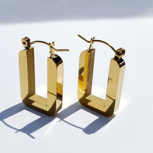 Stainless-Steel Rectangle, 18k plated, Dangle Earrings