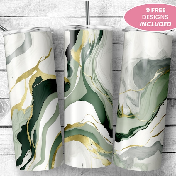 Sage Green Marble 20 oz Skinny Tumbler, Sublimation Design, Digital Download, Straight Tumbler Wrap PNG, Rustic Marble Pattern Abstract