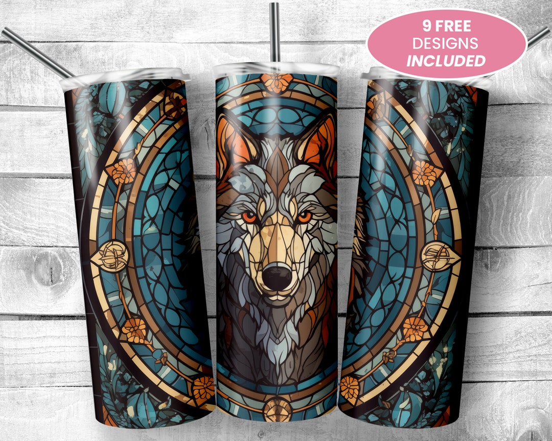 20 Oz Skinny Tumbler Grey Wolf Sublimation Design Wrap Template Digital ...