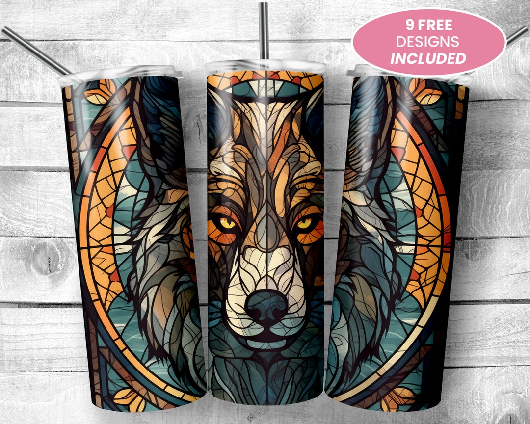 20 Oz Skinny Tumbler Stained Glass Wolf PNG Sublimation - Etsy