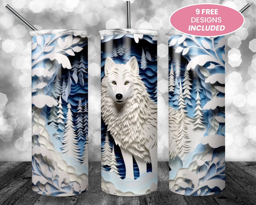 3D Arctic Wolf 20 Oz Skinny Tumbler, Sublimation Design, Digital ...