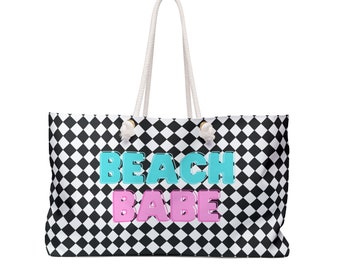 Bolsa de fin de semana a cuadros Beach Babe / Bolsa de playa / Bolsa de piscina / Bolsa de día / Tote