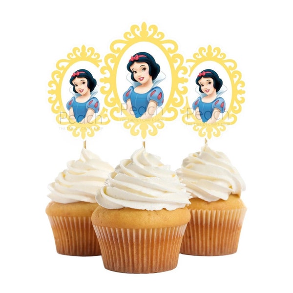 Snow White Cupcake Toppers, Snow White Toppers, Snow White Birthday Party, Princess Birthday Party, Snow White Party Supplies.