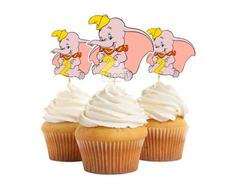 Dumbo Cupcake Toppers, Dumbo First Birthday, Dumbo Birthday Party, Cupcake Toppers, Custom Cupcake Toppers, Circus Cupcake Toppers, Dumbo.