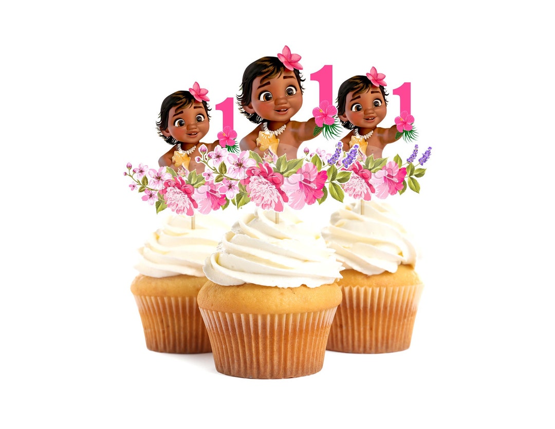 Baby Moana Cupcake Toppers, Baby Moana Birthday, First Birthday Party, Cupcake Toppers