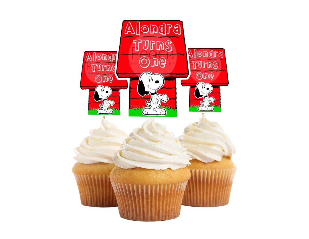 Personalized Snoopy Cupcake Toppers, Snoopy First Birthday, Snoopy ...