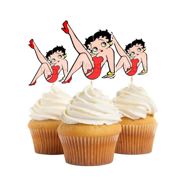 Betty Boop Cupcake Toppers, Bachelorette Cupcake Toppers, Bridal Shower Cupcake Toppers, Red Dress Cupcake Toppers, Bachelorette party,