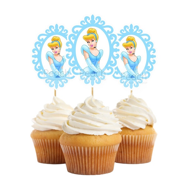 Princess Cinderella Cupcake Toppers, Cinderella Toppers, Cinderella Birthday Party, Princess Birthday Party, Cinderella Party Decoration.