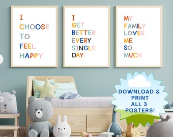 SET OF 3 Child Positive Affirmation Posters | Law of Attraction | Printable Wall Art for Kids Room, Classroom, Homeschool & Playroom Decor