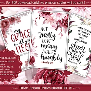 Printable Bulletin Cover Burgund Herbst Herbst Blumen Mütter Rosen Gänseblümchen Download Veranstaltungen Bibelvers Korinther Psalm Micah Grußkarten PDF