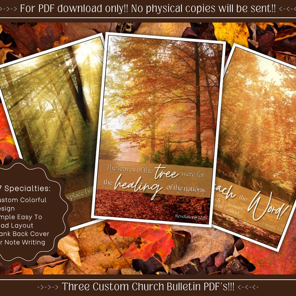 3 Printable Bulletin Covers Autumn Woods God's Natural Beauty Download PDF Revelation Haggai Timothy Poster Picture Card
