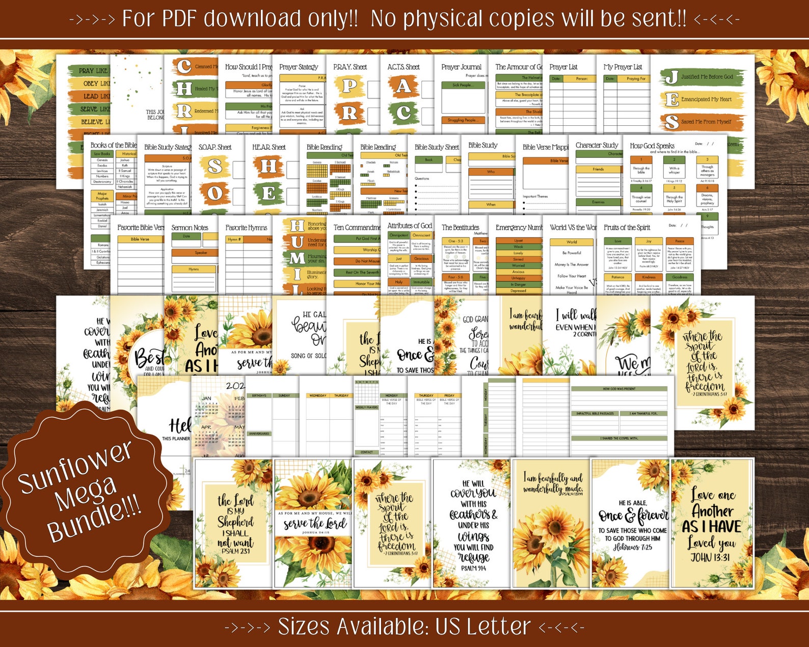 Sunflower Printable Planner Bundle: Prayer Journal, Bible Study (PDF ...