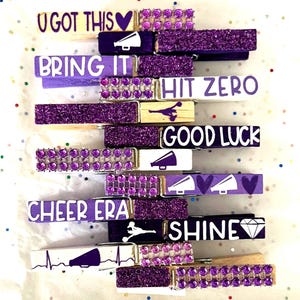 12 pack Spirit Comp Pins, Cheer Pins, Cheer Clothespins, Cheer competition, Good Luck Pins, Exchange, Rhinestones, Glitter, Custom, Handmade
