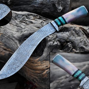 Handmade Damascus Kukri Knife with Bone Handle Survival Knife Anniversary Gift Knife Camping Knife Gift for Him Groomsmen gift Birthday Gift
