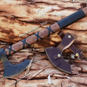 Viking King Ragnar Axe, Beautiful Black Axe ,Camping Axe, Hand forged Axe, Ragnar axe With Leather Cover,valentine's day Gift,Birthday gift. image 4