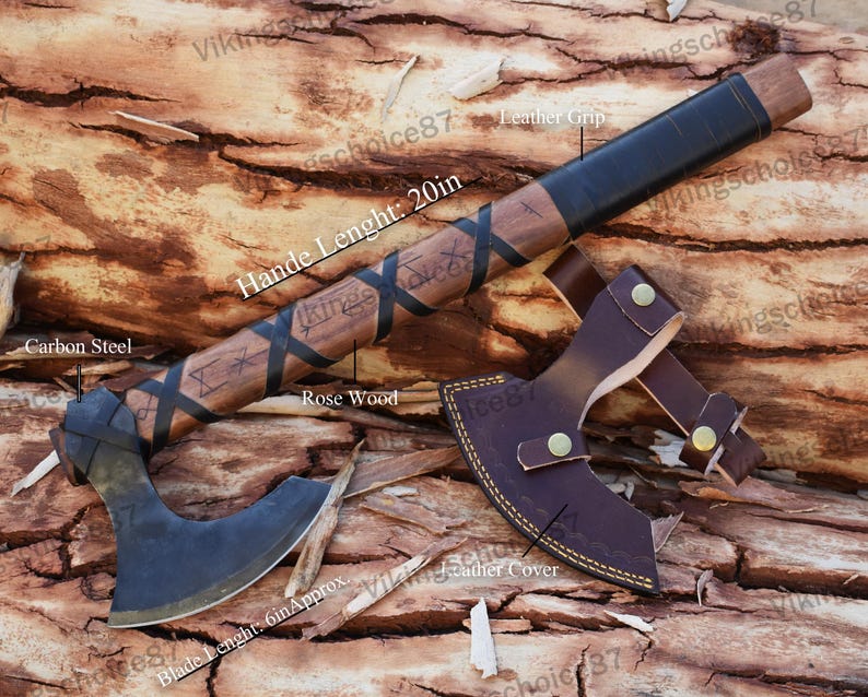 Viking King Ragnar Axe, Beautiful Black Axe ,Camping Axe, Hand forged Axe, Ragnar axe With Leather Cover,valentine's day Gift,Birthday gift. image 4