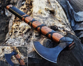 Viking King Ragnar Axe, Beautiful Black Axe ,Camping Axe, Hand forged Axe, Ragnar axe With Leather Cover,valentine's day Gift,Birthday gift.
