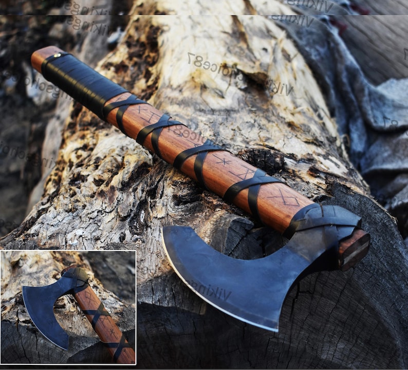 Viking King Ragnar Axe, Beautiful Black Axe ,Camping Axe, Hand forged Axe, Ragnar axe With Leather Cover,valentine's day Gift,Birthday gift. image 1