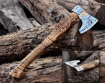 Viking King Ragnar Axe, Beautiful Black Axe ,Camping Axe, Hand forged Axe, Ragnar axe With Leather Cover,valentine's day Gift,Birthday gift.