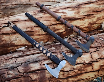 3 Ragnar Axes, Beautiful Viking Axe ,Camping Axe, Hand forged Axe, Ragnar axe With Leather Cover,valentine's day Gift,Birthday gift.