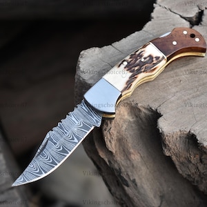 Handmade Damascus steel pocket folding knife, Fold blade, Camping pocket knife, anniversary gift for husband, birthday gift for boyfriend