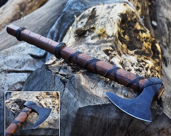 Viking King Ragnar Axe, Beautiful Viking Axe ,Camping Axe, Hand forged Axe, Ragnar axe With Leather Cover,valentine's day Gift,Birthday gift